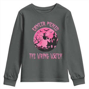 Breast Cancer Halloween Youth Sweatshirt In October We Wear Pink Witch TS10 Dark Heather Print Your Wear