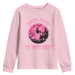 Breast Cancer Halloween Youth Sweatshirt In October We Wear Pink Witch TS10 Light Pink Print Your Wear