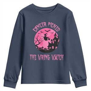 Breast Cancer Halloween Youth Sweatshirt In October We Wear Pink Witch TS10 Navy Print Your Wear