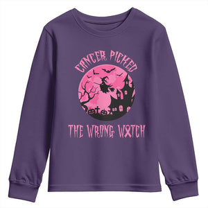 Breast Cancer Halloween Youth Sweatshirt In October We Wear Pink Witch TS10 Purple Print Your Wear