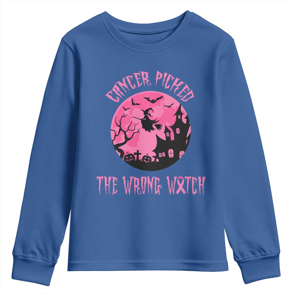 Breast Cancer Halloween Youth Sweatshirt In October We Wear Pink Witch TS10 Royal Blue Print Your Wear