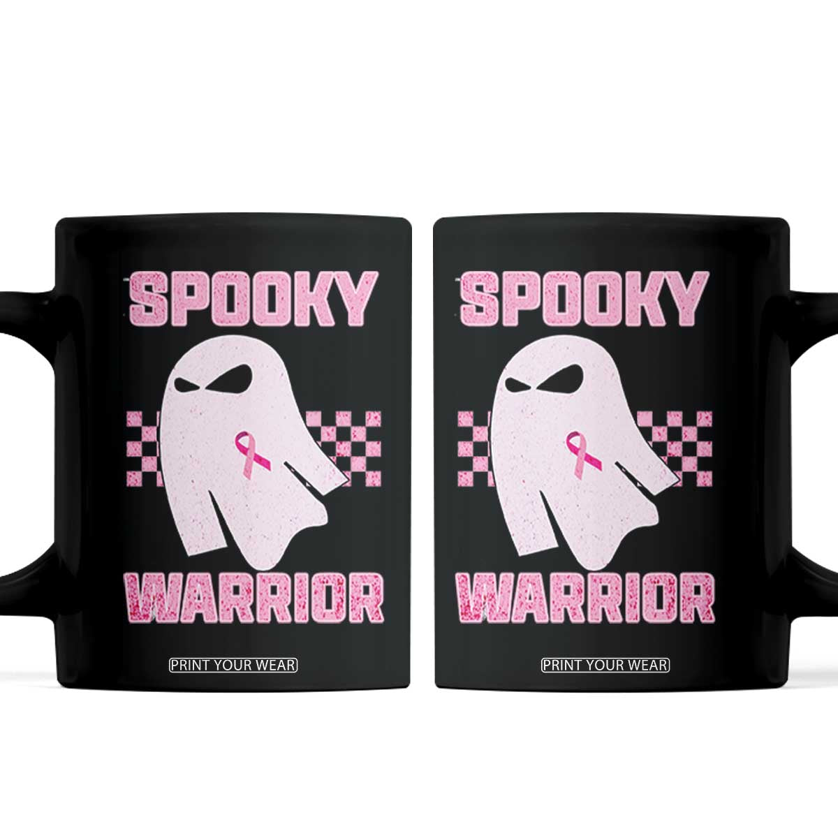 Breast Cancer Halloween Coffee Mug Ghost Wear Pink Ribbon Spooky Warrior TS10 Black Print Your Wear