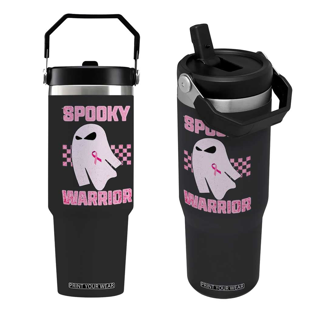 Breast Cancer Halloween Flip Straw Tumbler Ghost Wear Pink Ribbon Spooky Warrior TS10 One Size: 30 oz Black Print Your Wear