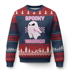 Breast Cancer Halloween Ugly Christmas Sweater Ghost Wear Pink Ribbon Spooky Warrior - Print Your Wear
