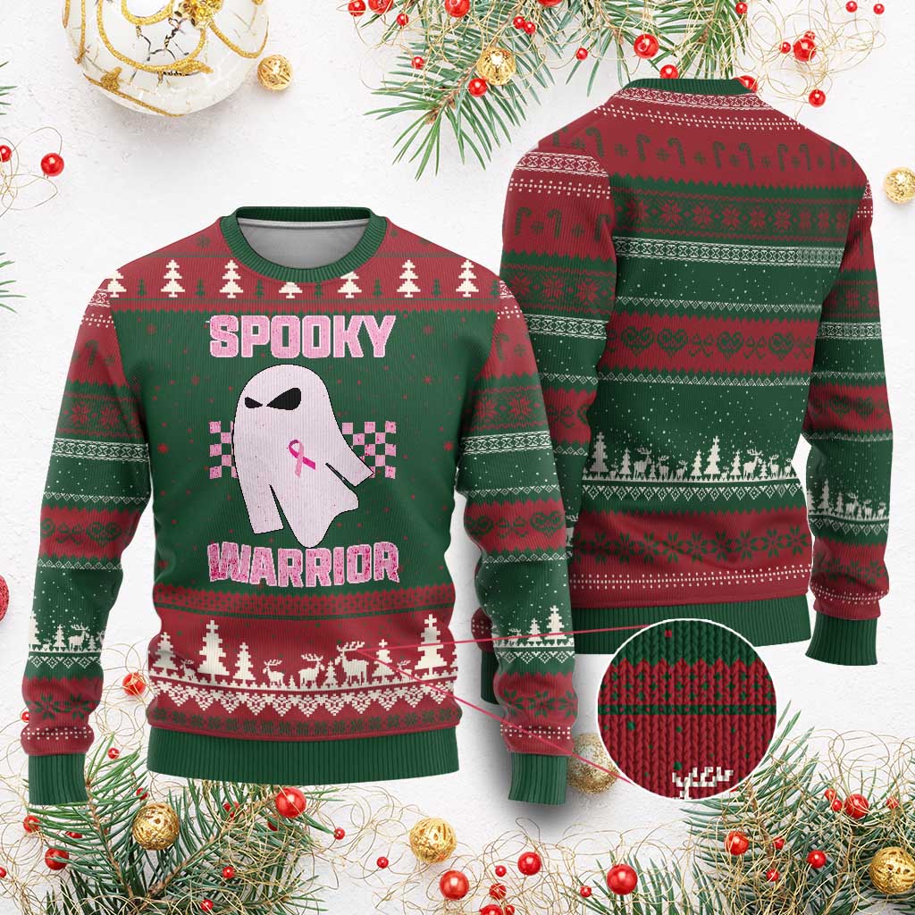 Breast Cancer Halloween Ugly Christmas Sweater Ghost Wear Pink Ribbon Spooky Warrior TS10 Red Green Print Your Wear