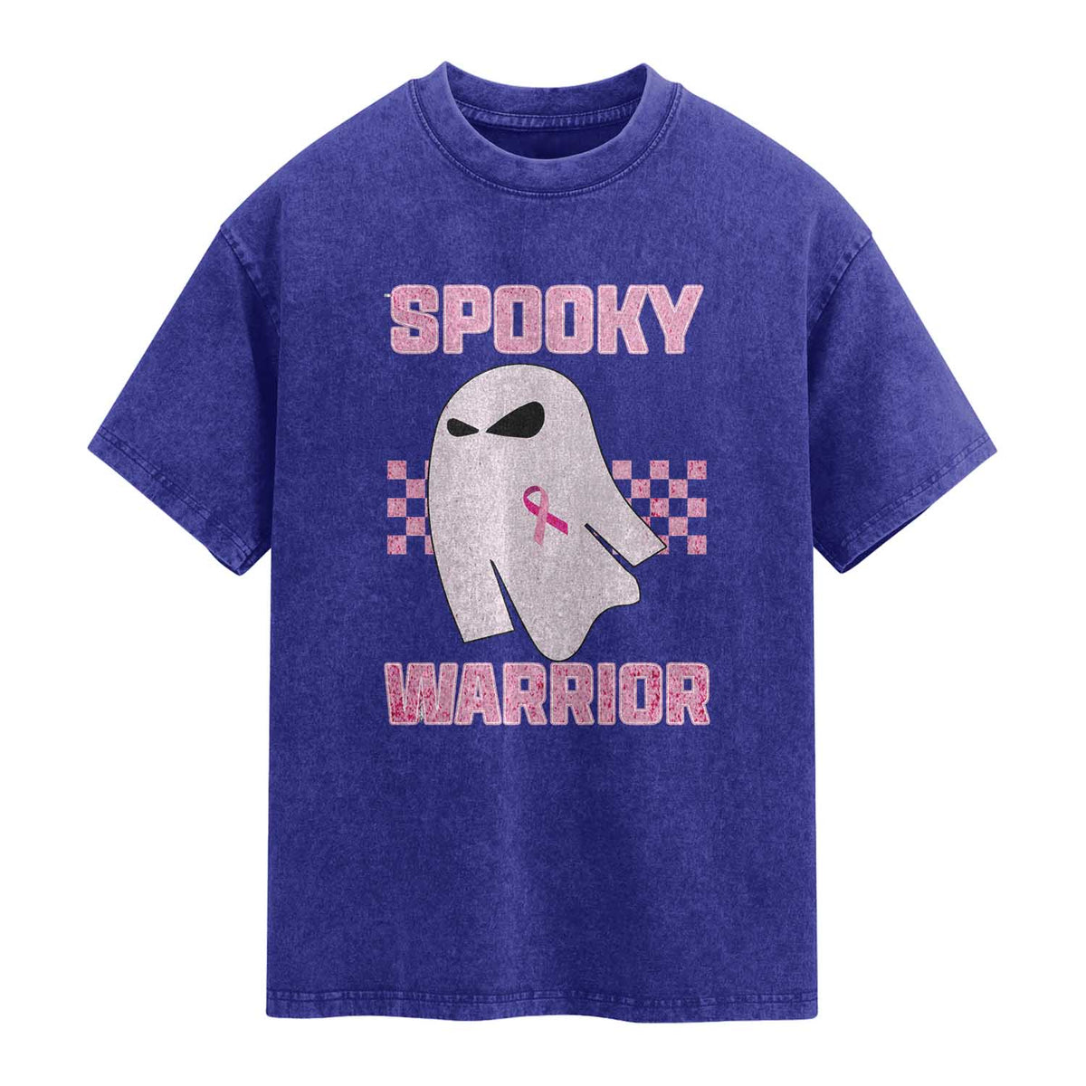 Breast Cancer Halloween Washed Cotton T-Shirt Ghost Wear Pink Ribbon Spooky Warrior
