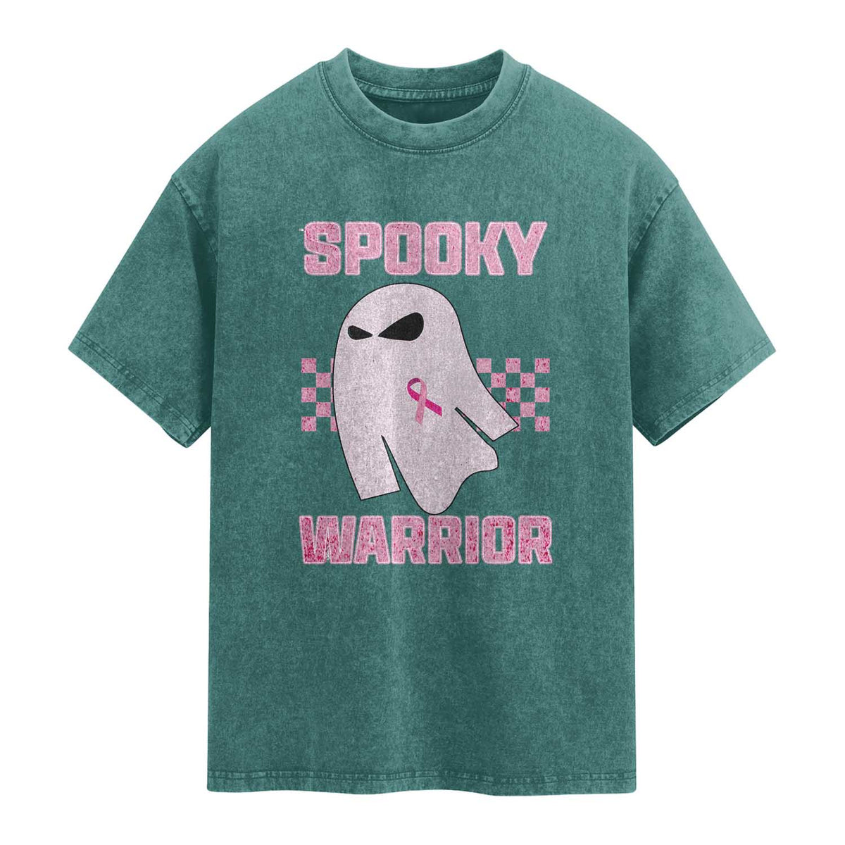 Breast Cancer Halloween Washed Cotton T-Shirt Ghost Wear Pink Ribbon Spooky Warrior