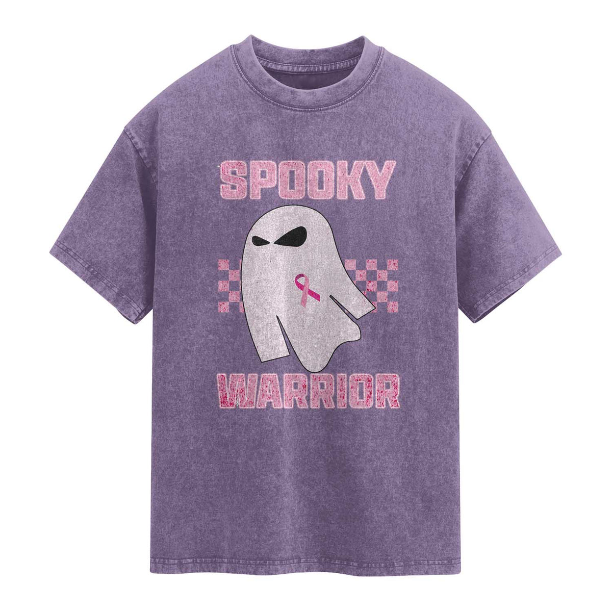Breast Cancer Halloween Washed Cotton T-Shirt Ghost Wear Pink Ribbon Spooky Warrior