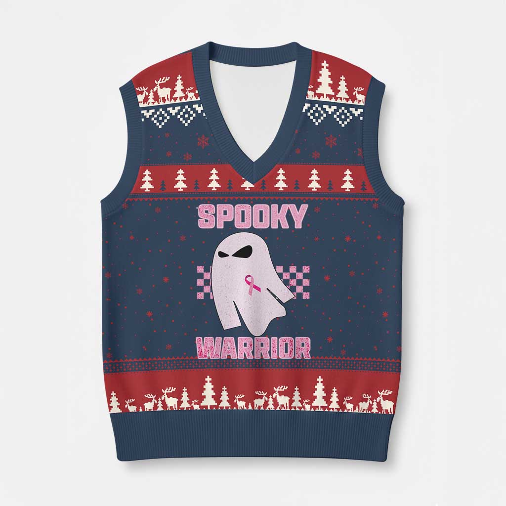 Breast Cancer Halloween V-Neck Knit Sweater Vest Ghost Wear Pink Ribbon Spooky Warrior TS10 Navy Red Print Your Wear