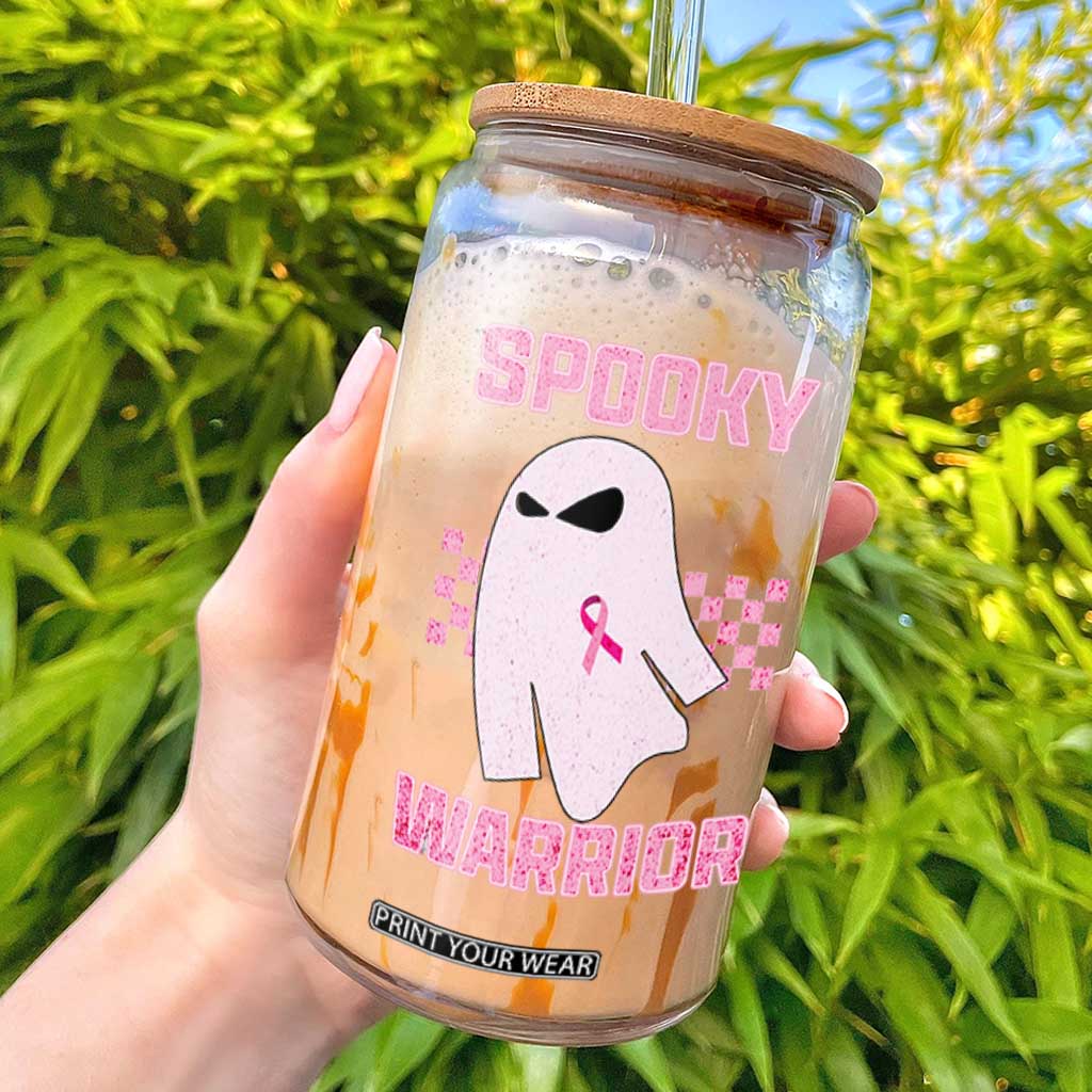 Breast Cancer Halloween Glass Can Ghost Wear Pink Ribbon Spooky Warrior TS10 Black Print Your Wear