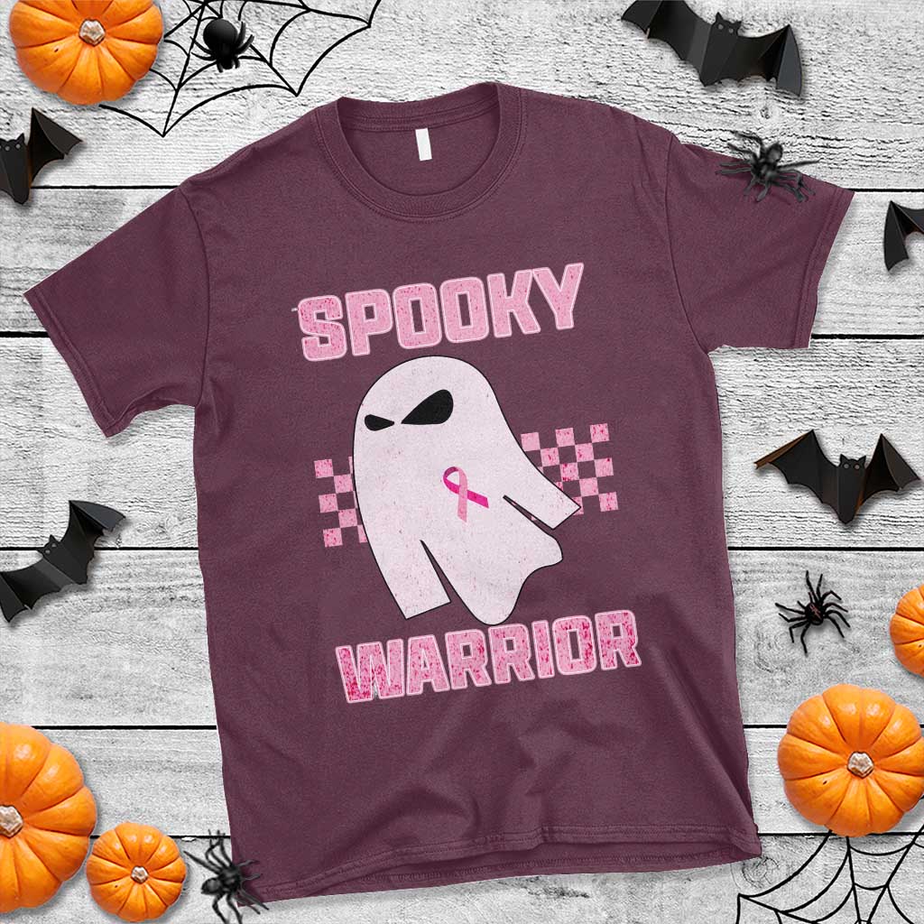 Breast Cancer Halloween T Shirt Ghost Wear Pink Ribbon Spooky Warrior TS10 Maroon Print Your Wear