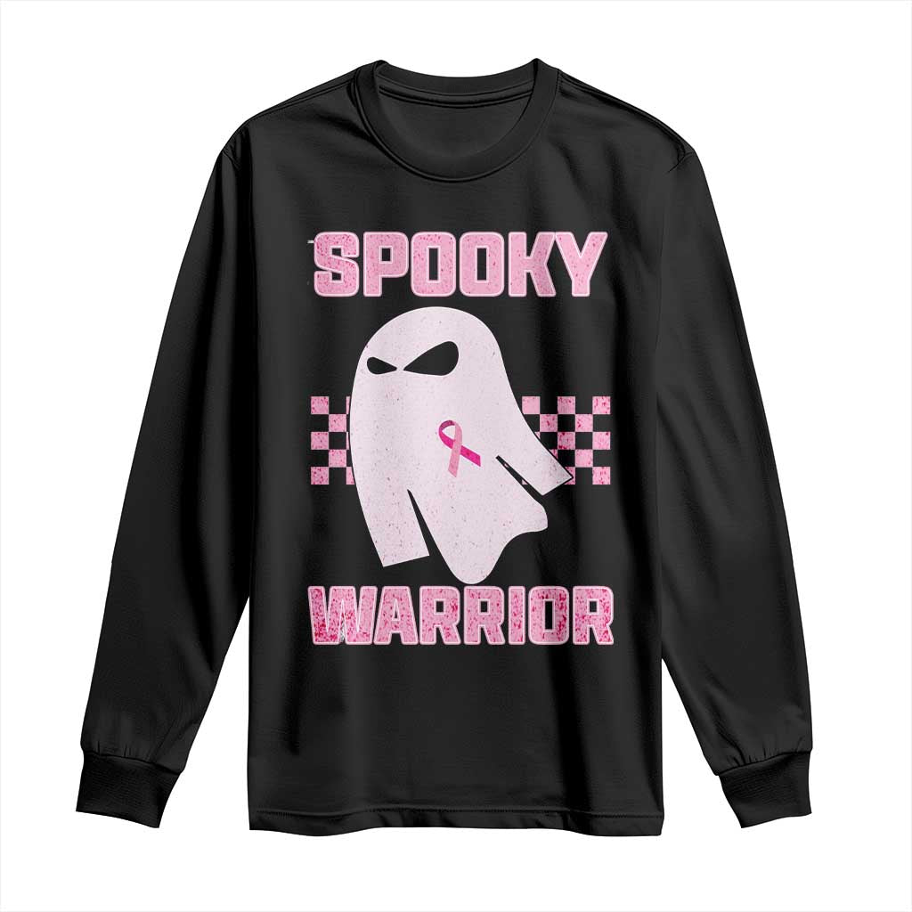 Breast Cancer Halloween Long Sleeve Shirt Ghost Wear Pink Ribbon Spooky Warrior - Print Your Wear
