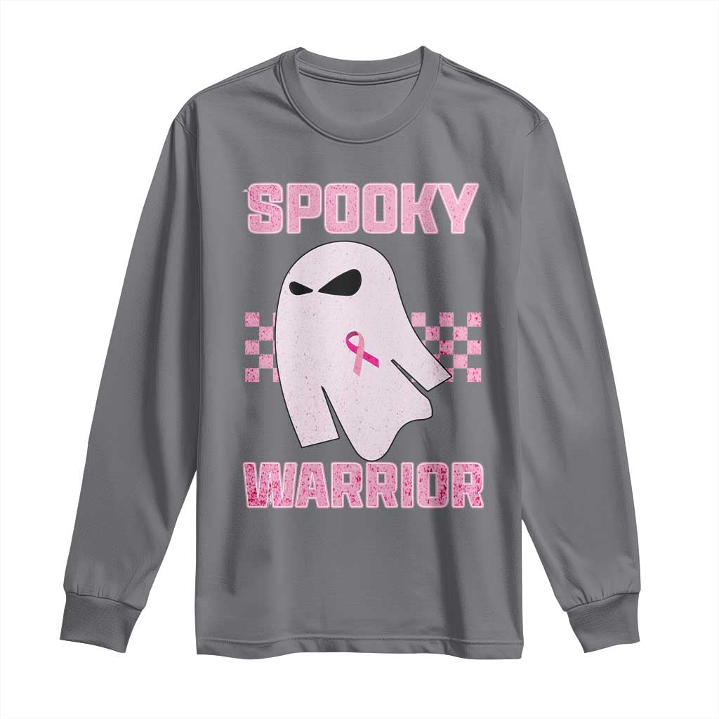 Breast Cancer Halloween Long Sleeve Shirt Ghost Wear Pink Ribbon Spooky Warrior TS10 Charcoal Print Your Wear