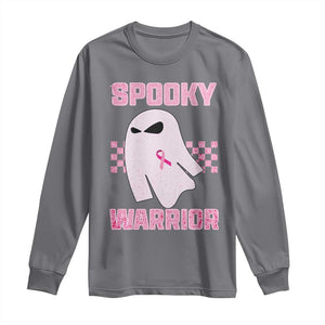 Breast Cancer Halloween Long Sleeve Shirt Ghost Wear Pink Ribbon Spooky Warrior TS10 Charcoal Print Your Wear