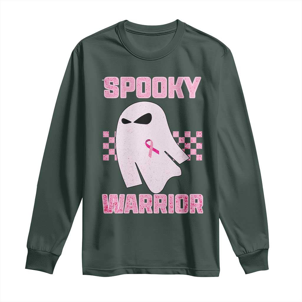 Breast Cancer Halloween Long Sleeve Shirt Ghost Wear Pink Ribbon Spooky Warrior TS10 Dark Forest Green Print Your Wear