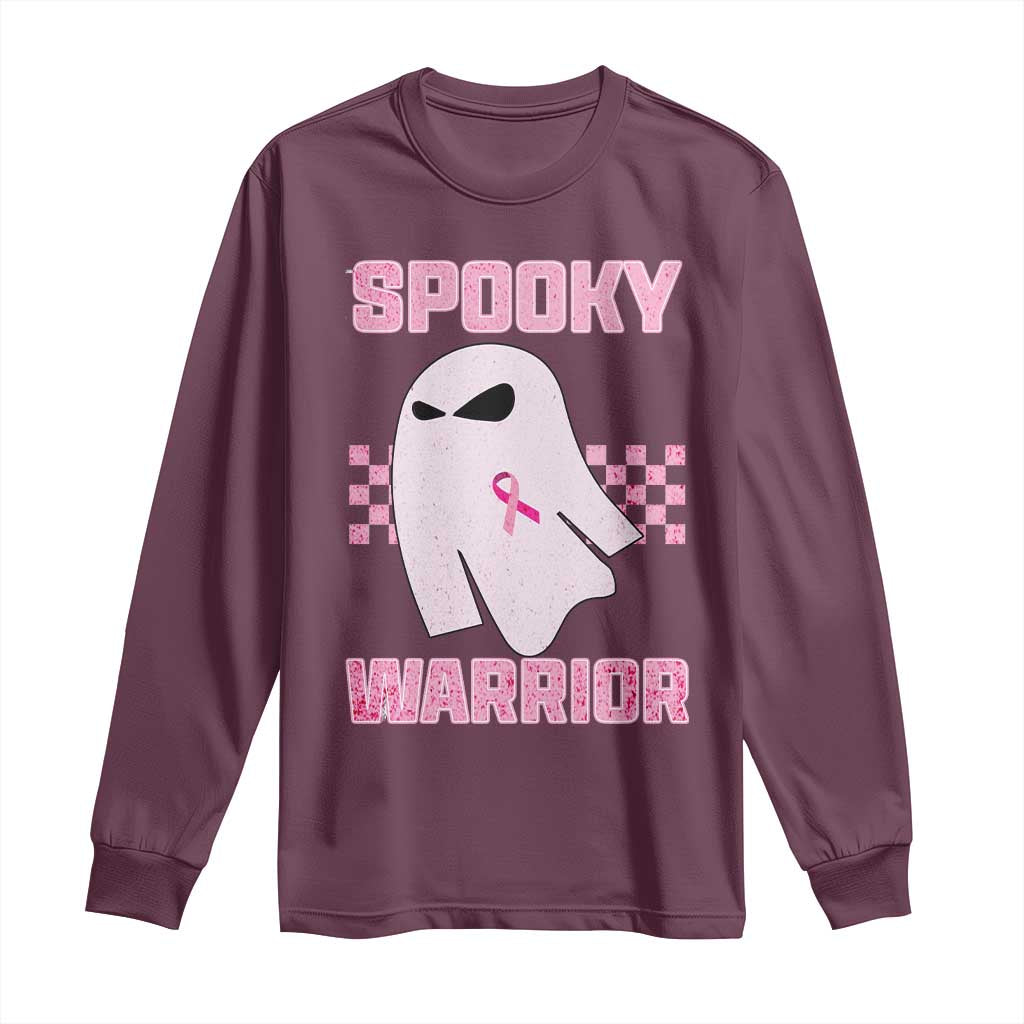 Breast Cancer Halloween Long Sleeve Shirt Ghost Wear Pink Ribbon Spooky Warrior TS10 Maroon Print Your Wear