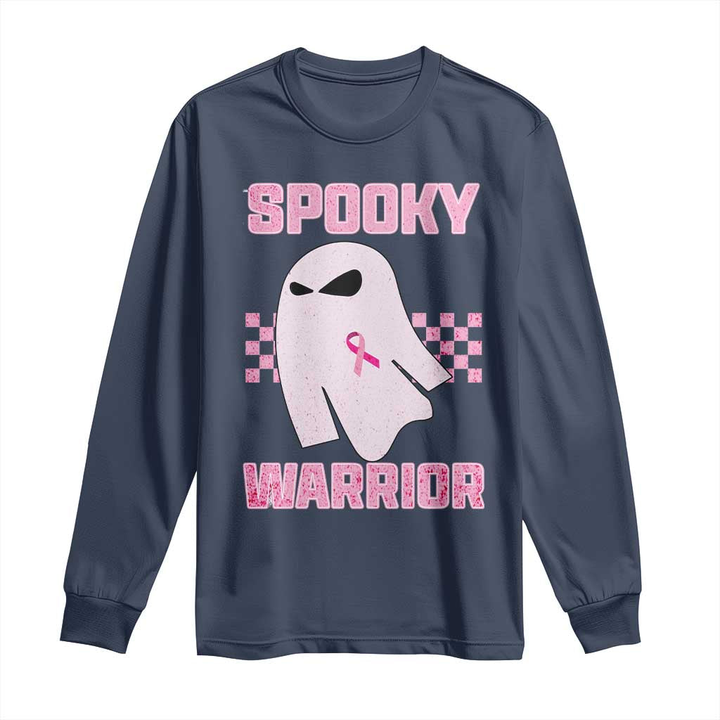 Breast Cancer Halloween Long Sleeve Shirt Ghost Wear Pink Ribbon Spooky Warrior TS10 Navy Print Your Wear