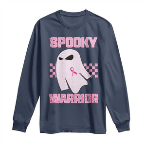 Breast Cancer Halloween Long Sleeve Shirt Ghost Wear Pink Ribbon Spooky Warrior TS10 Navy Print Your Wear