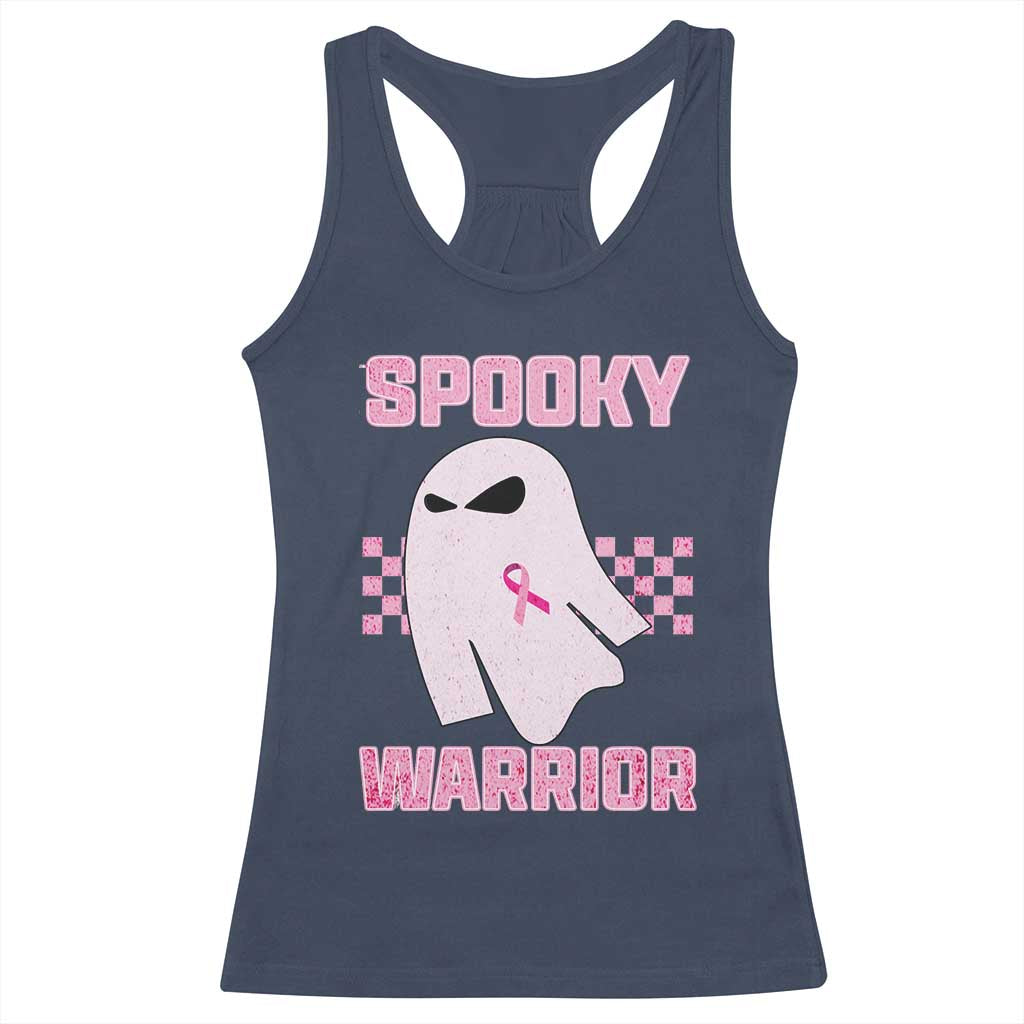 Breast Cancer Halloween Racerback Tank Top Ghost Wear Pink Ribbon Spooky Warrior TS10 Navy Print Your Wear