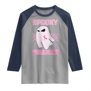 Breast Cancer Halloween Raglan Shirt Ghost Wear Pink Ribbon Spooky Warrior TS10 Sport Gray Navy Print Your Wear