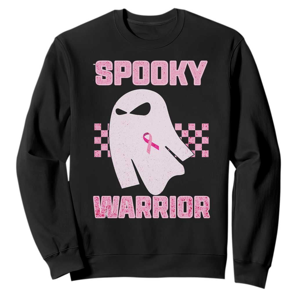 Breast Cancer Halloween Sweatshirt Ghost Wear Pink Ribbon Spooky Warrior - Print Your Wear