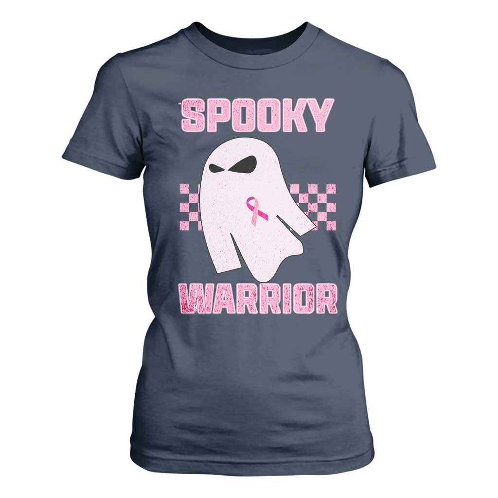 Breast Cancer Halloween T Shirt For Women Ghost Wear Pink Ribbon Spooky Warrior TS10 Navy Print Your Wear