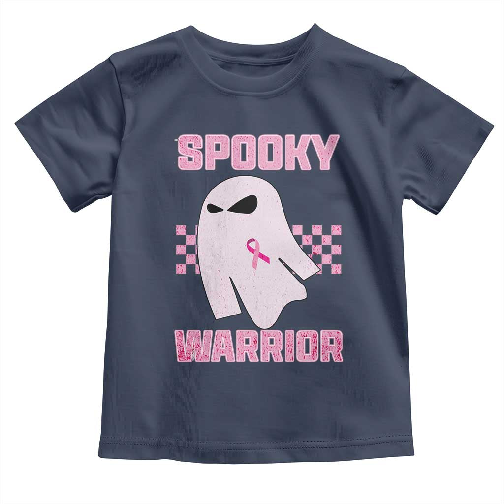 Breast Cancer Halloween Toddler T Shirt Ghost Wear Pink Ribbon Spooky Warrior TS10 Navy Print Your Wear