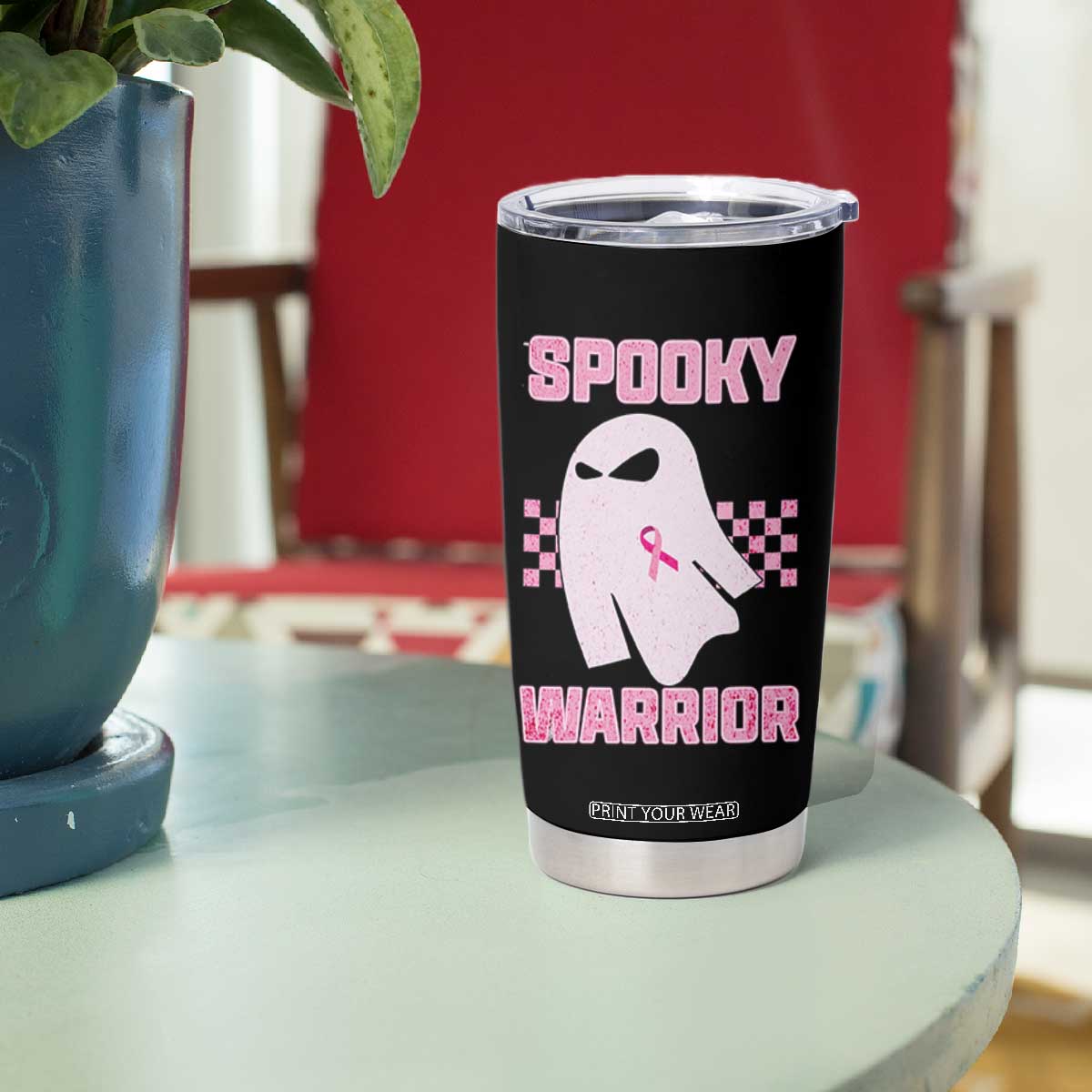 Breast Cancer Halloween Tumbler Cup Ghost Wear Pink Ribbon Spooky Warrior TS10 Print Your Wear