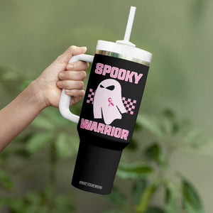 Breast Cancer Halloween Tumbler With Handle Ghost Wear Pink Ribbon Spooky Warrior TS10 Print Your Wear