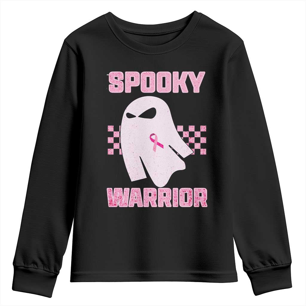 Breast Cancer Halloween Youth Sweatshirt Ghost Wear Pink Ribbon Spooky Warrior TS10 Black Print Your Wear
