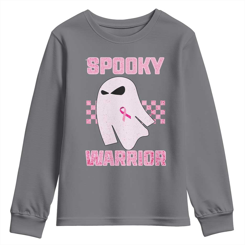 Breast Cancer Halloween Youth Sweatshirt Ghost Wear Pink Ribbon Spooky Warrior TS10 Charcoal Print Your Wear