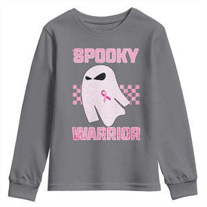 Breast Cancer Halloween Youth Sweatshirt Ghost Wear Pink Ribbon Spooky Warrior TS10 Charcoal Print Your Wear