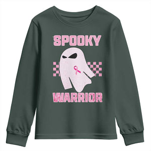 Breast Cancer Halloween Youth Sweatshirt Ghost Wear Pink Ribbon Spooky Warrior TS10 Dark Forest Green Print Your Wear