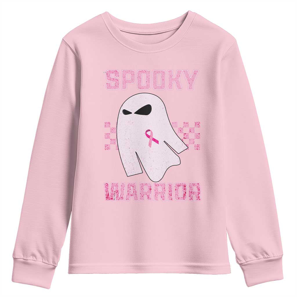 Breast Cancer Halloween Youth Sweatshirt Ghost Wear Pink Ribbon Spooky Warrior TS10 Light Pink Print Your Wear