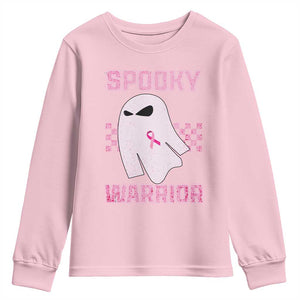 Breast Cancer Halloween Youth Sweatshirt Ghost Wear Pink Ribbon Spooky Warrior TS10 Light Pink Print Your Wear