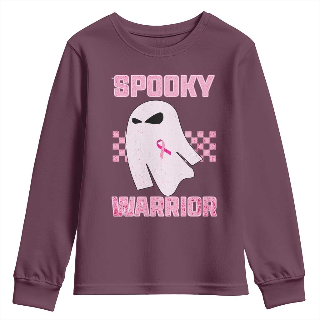 Breast Cancer Halloween Youth Sweatshirt Ghost Wear Pink Ribbon Spooky Warrior TS10 Maroon Print Your Wear