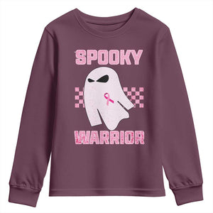 Breast Cancer Halloween Youth Sweatshirt Ghost Wear Pink Ribbon Spooky Warrior TS10 Maroon Print Your Wear
