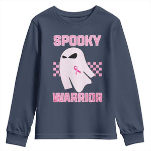 Breast Cancer Halloween Youth Sweatshirt Ghost Wear Pink Ribbon Spooky Warrior TS10 Navy Print Your Wear
