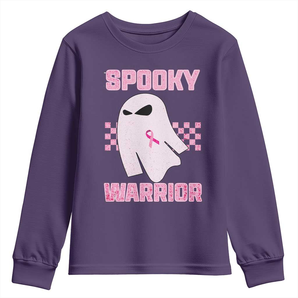 Breast Cancer Halloween Youth Sweatshirt Ghost Wear Pink Ribbon Spooky Warrior TS10 Purple Print Your Wear