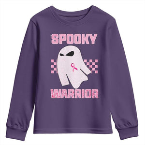 Breast Cancer Halloween Youth Sweatshirt Ghost Wear Pink Ribbon Spooky Warrior TS10 Purple Print Your Wear