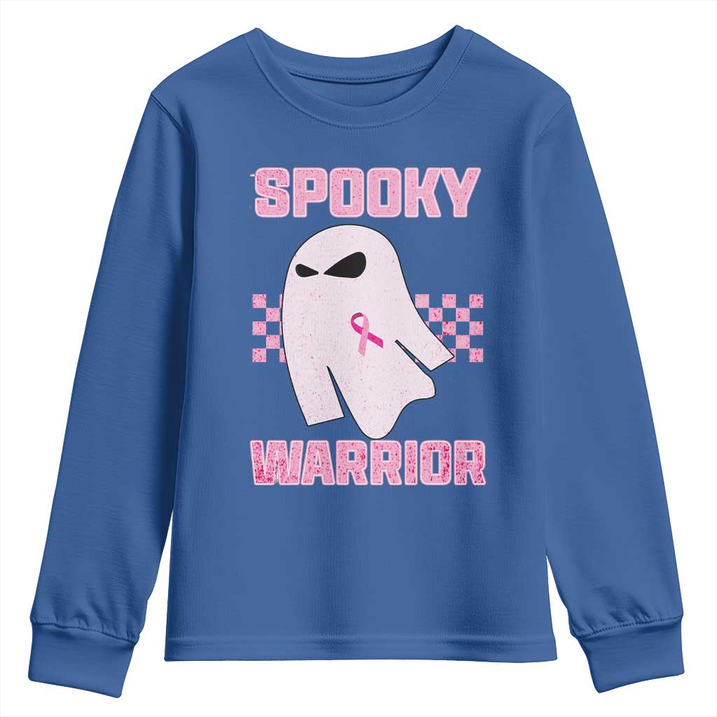 Breast Cancer Halloween Youth Sweatshirt Ghost Wear Pink Ribbon Spooky Warrior TS10 Royal Blue Print Your Wear