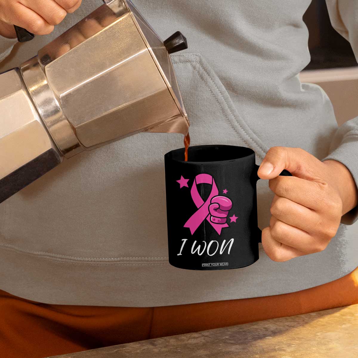 Pink Ribbon Coffee Mug I Won Breast Cancer Awareness TS10 Print Your Wear
