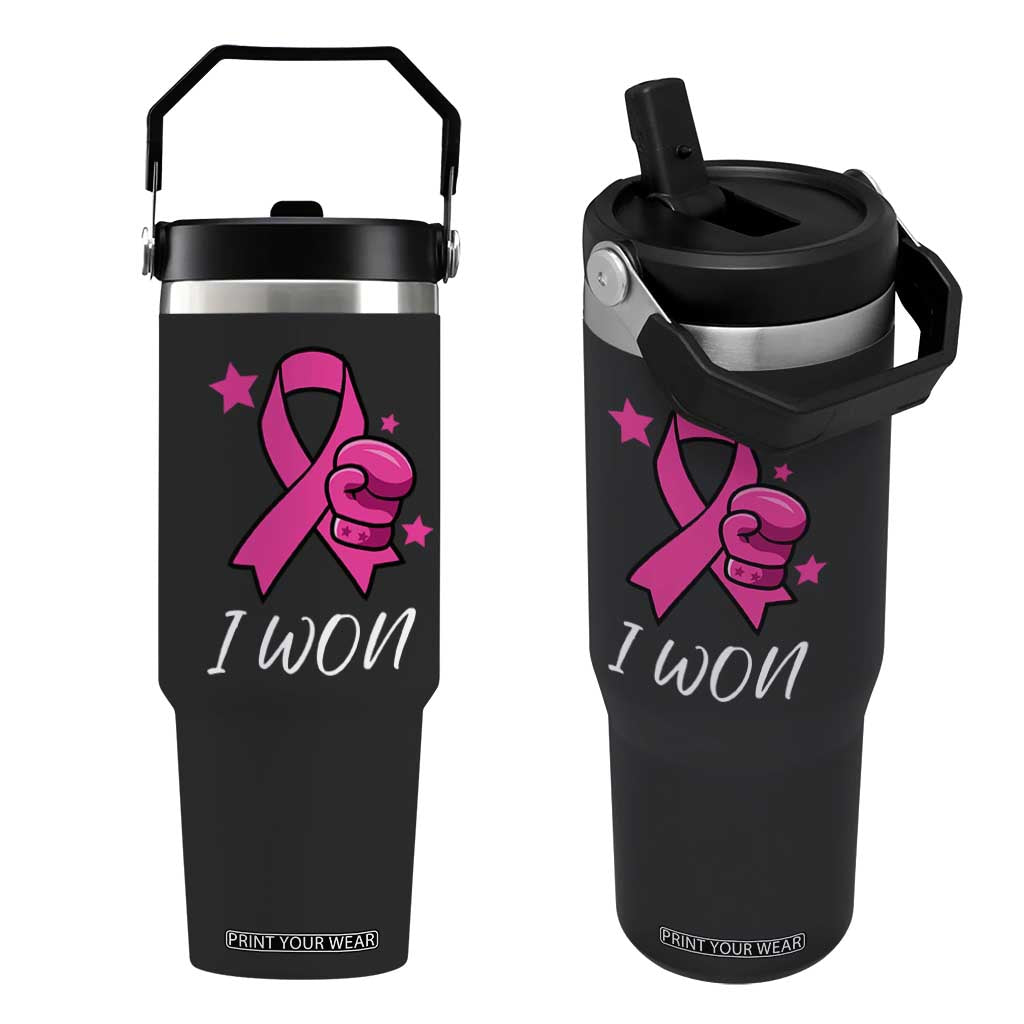 Pink Ribbon Flip Straw Tumbler I Won Breast Cancer Awareness TS10 One Size: 30 oz Black Print Your Wear