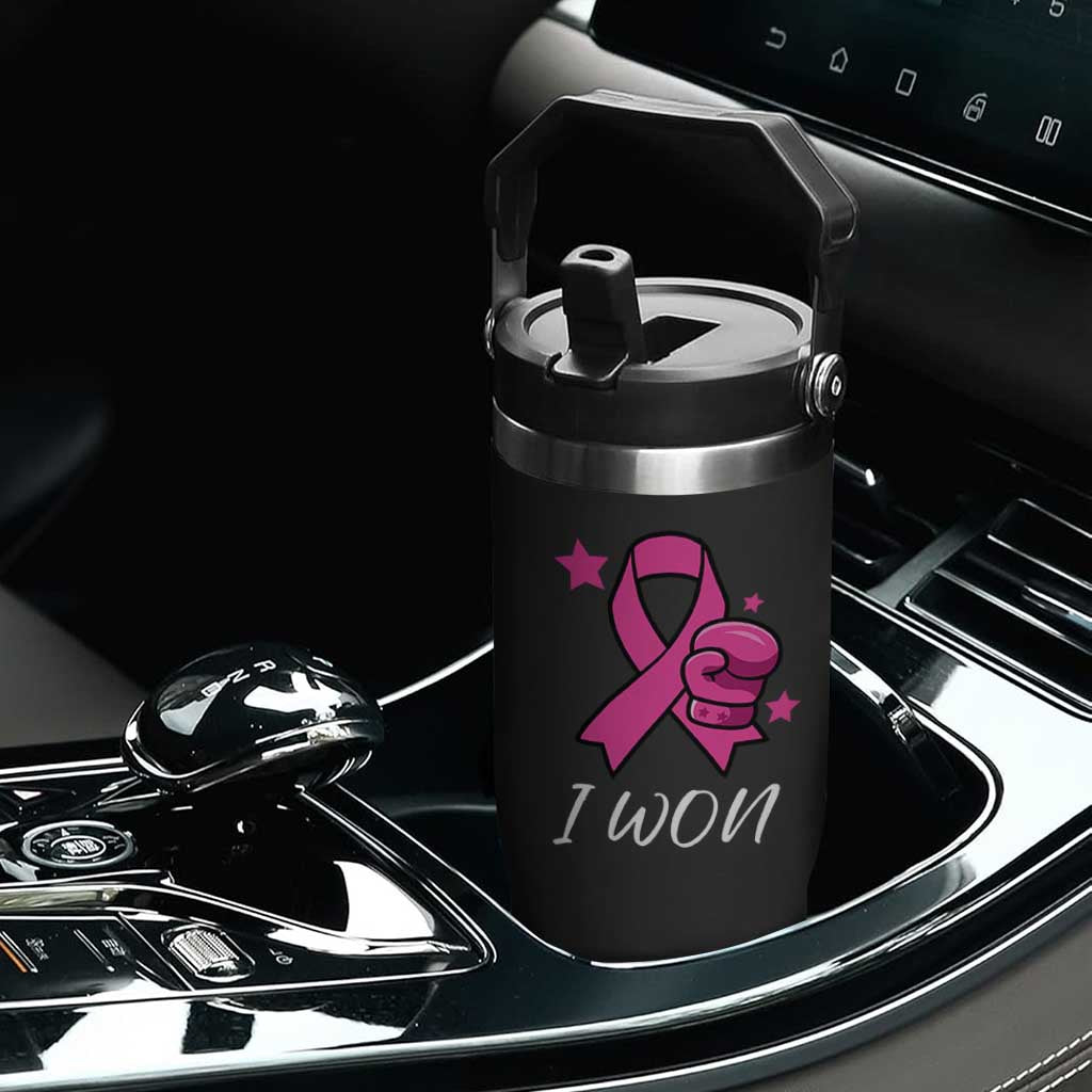 Pink Ribbon Flip Straw Tumbler I Won Breast Cancer Awareness TS10 Print Your Wear
