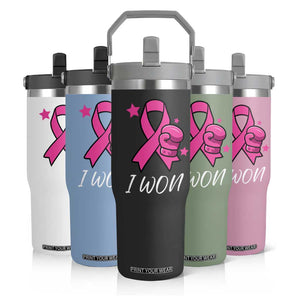 Pink Ribbon Flip Straw Tumbler I Won Breast Cancer Awareness TS10 Print Your Wear