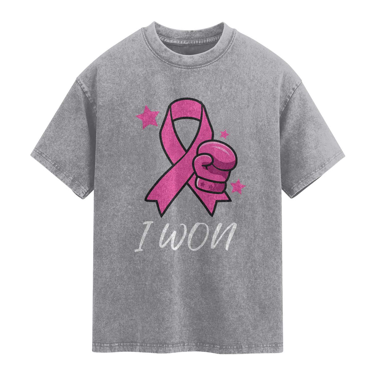 Pink Ribbon Washed Cotton T-Shirt I Won Breast Cancer Awareness