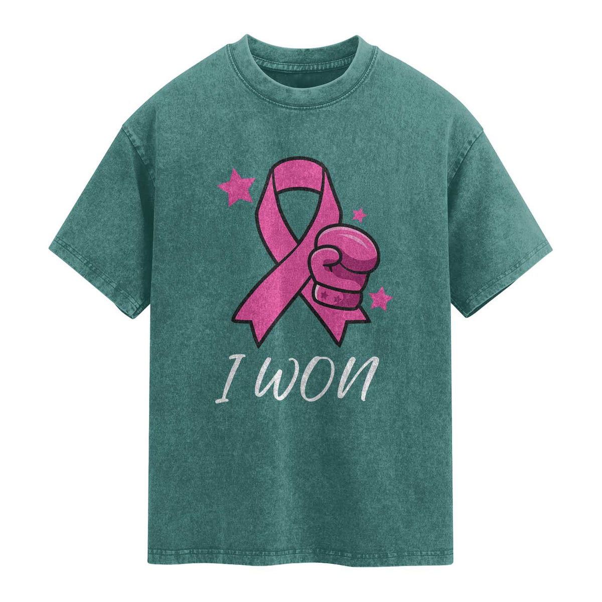 Pink Ribbon Washed Cotton T-Shirt I Won Breast Cancer Awareness