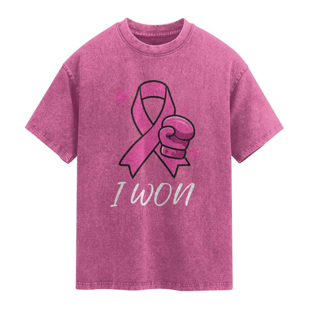 Pink Ribbon Washed Cotton T-Shirt I Won Breast Cancer Awareness
