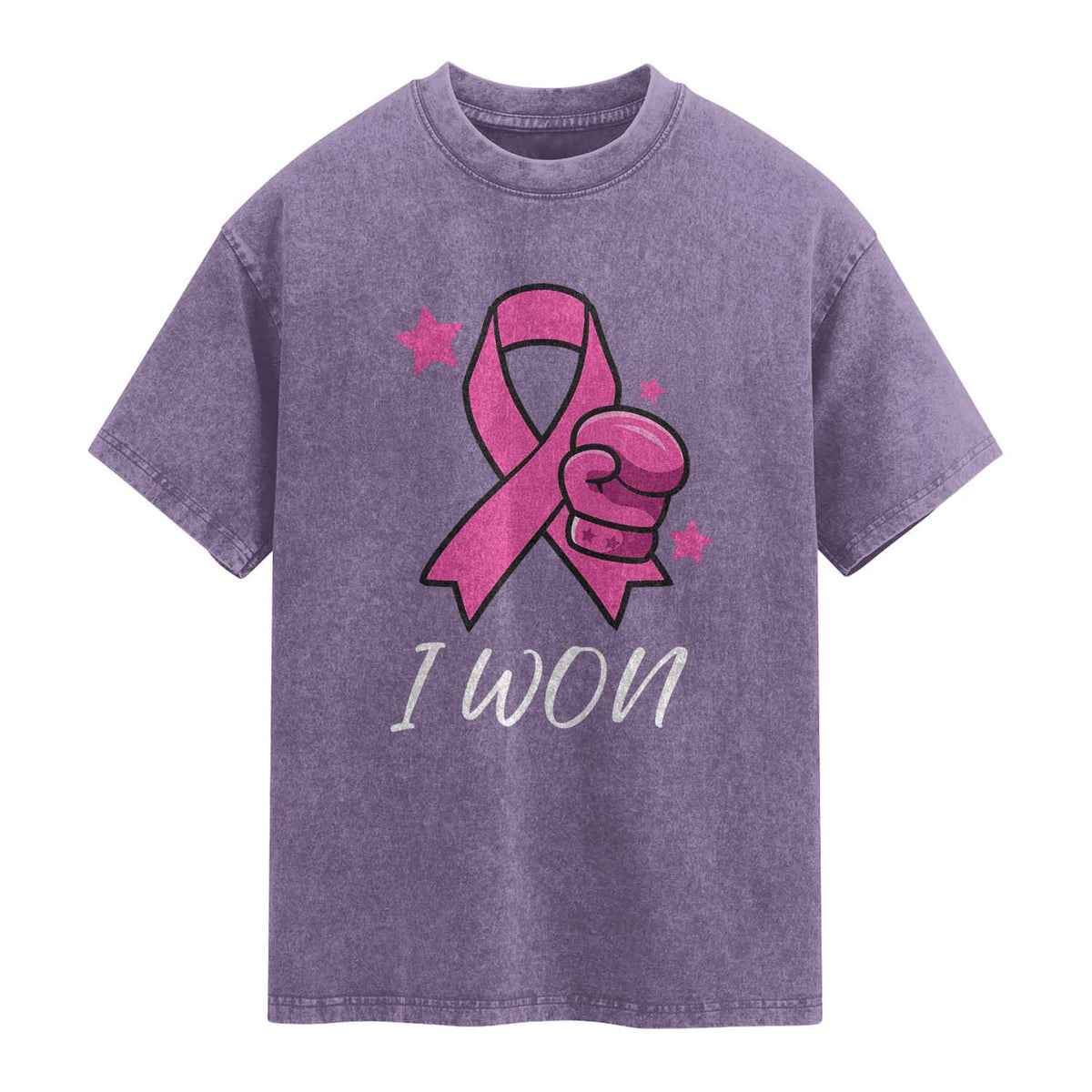 Pink Ribbon Washed Cotton T-Shirt I Won Breast Cancer Awareness