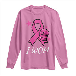 Pink Ribbon Long Sleeve Shirt I Won Breast Cancer Awareness - Print Your Wear